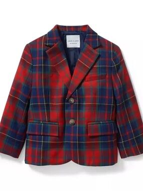 Janie and Jack Red and Blue Plaid Tailored Blazer